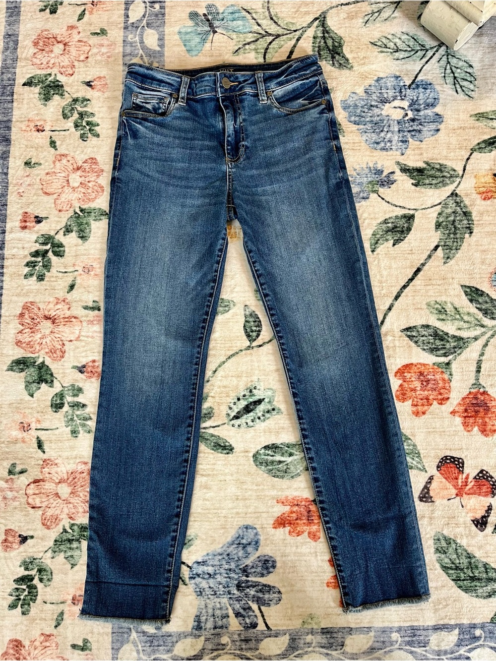 Kut from the Kloth High Rise Ankle Straight Leg Jeans Size 4 Raw Hem Blue Denim